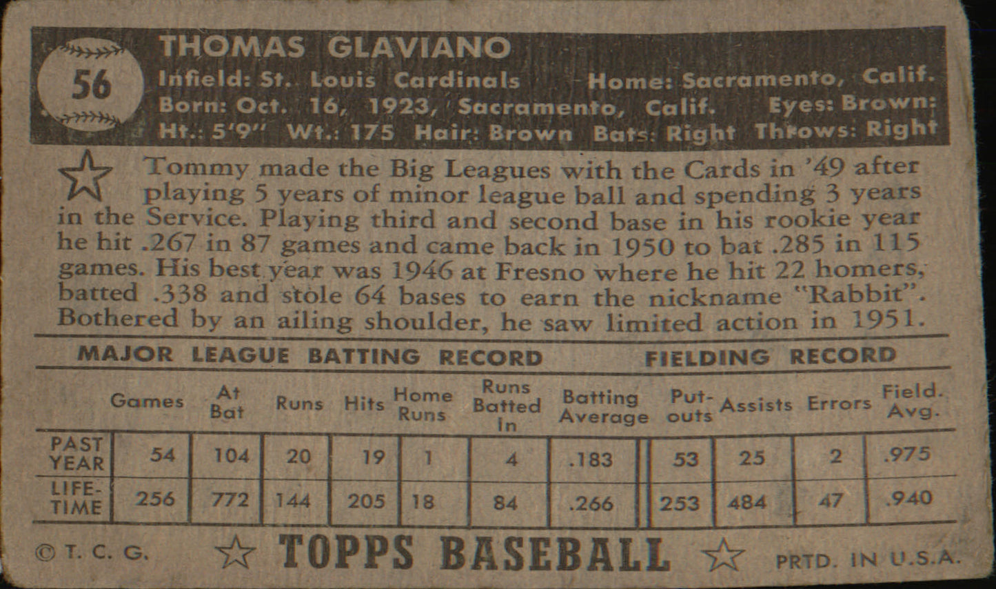 1952 Topps #56b Tommy Glaviano