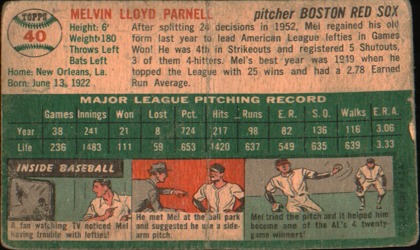1954 Topps Canadian #40 Mel Parnell