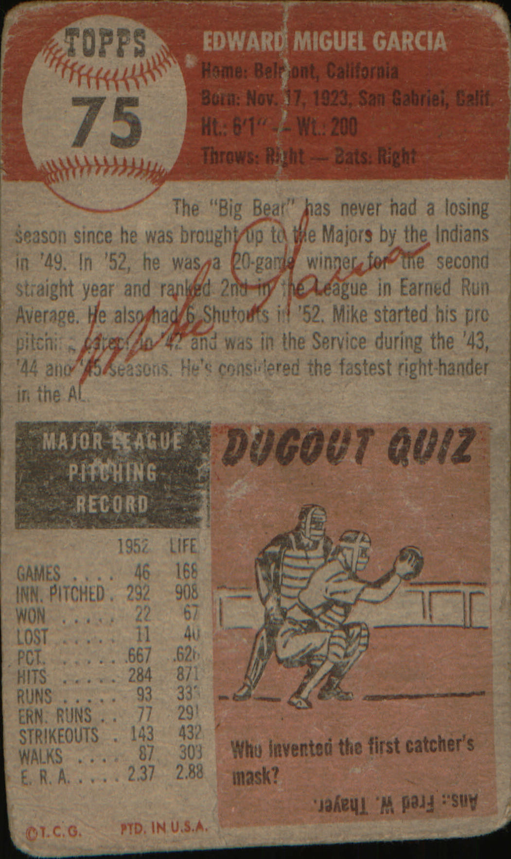 1953 Topps #75 Mike Garcia