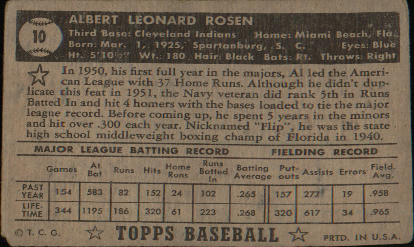 1952 Topps #10b Al Rosen