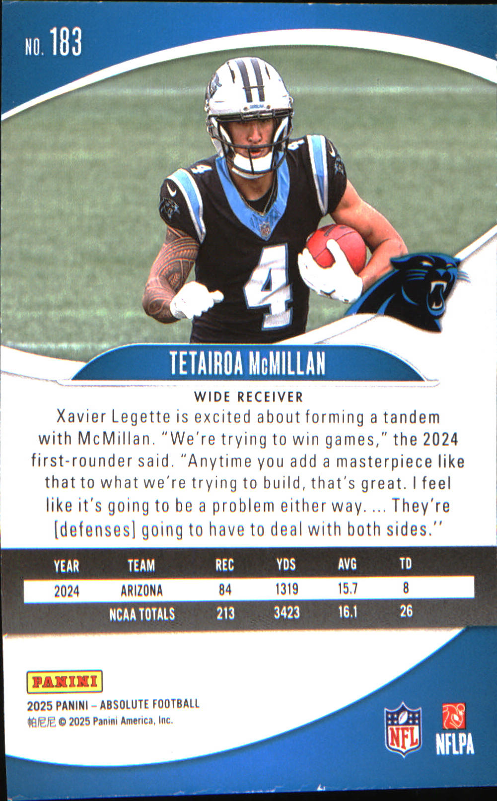 2025 Panini Absolute Retail #183 Tetairoa McMillan Rookie Rookie