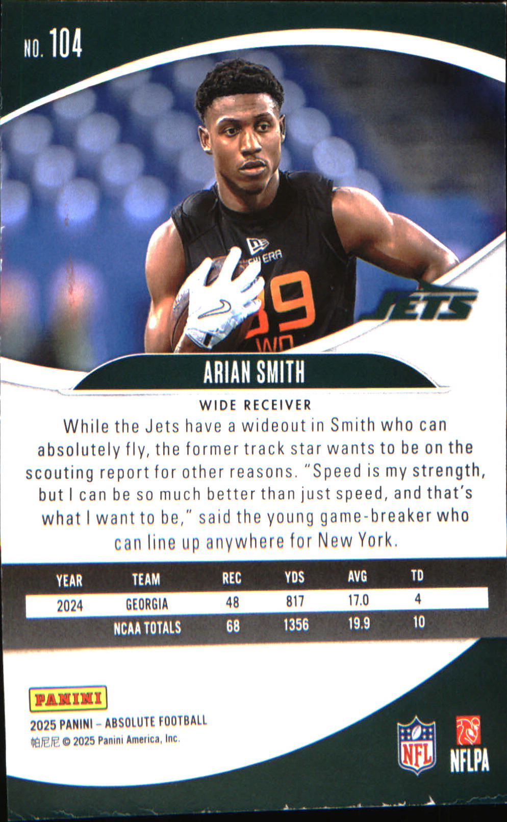 2025 Panini Absolute Countdown Calendar #104 Arian Smith Rookie Rookie