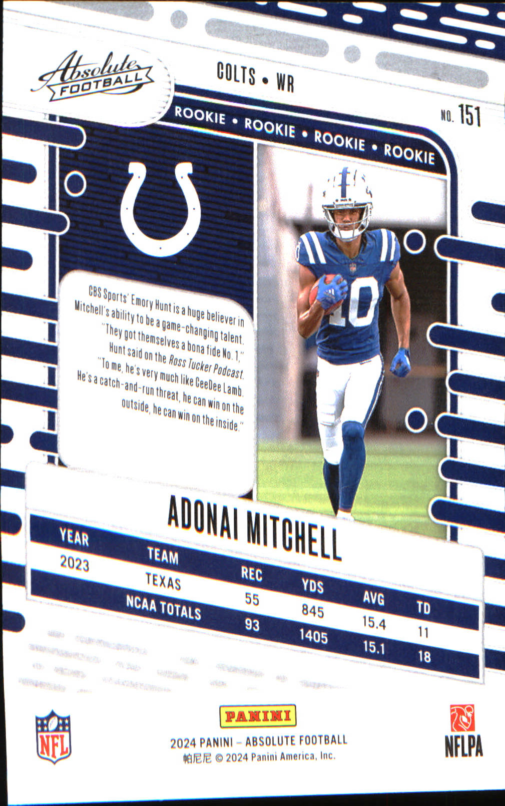 2024 Panini Absolute Blue #151 Adonai Mitchell
