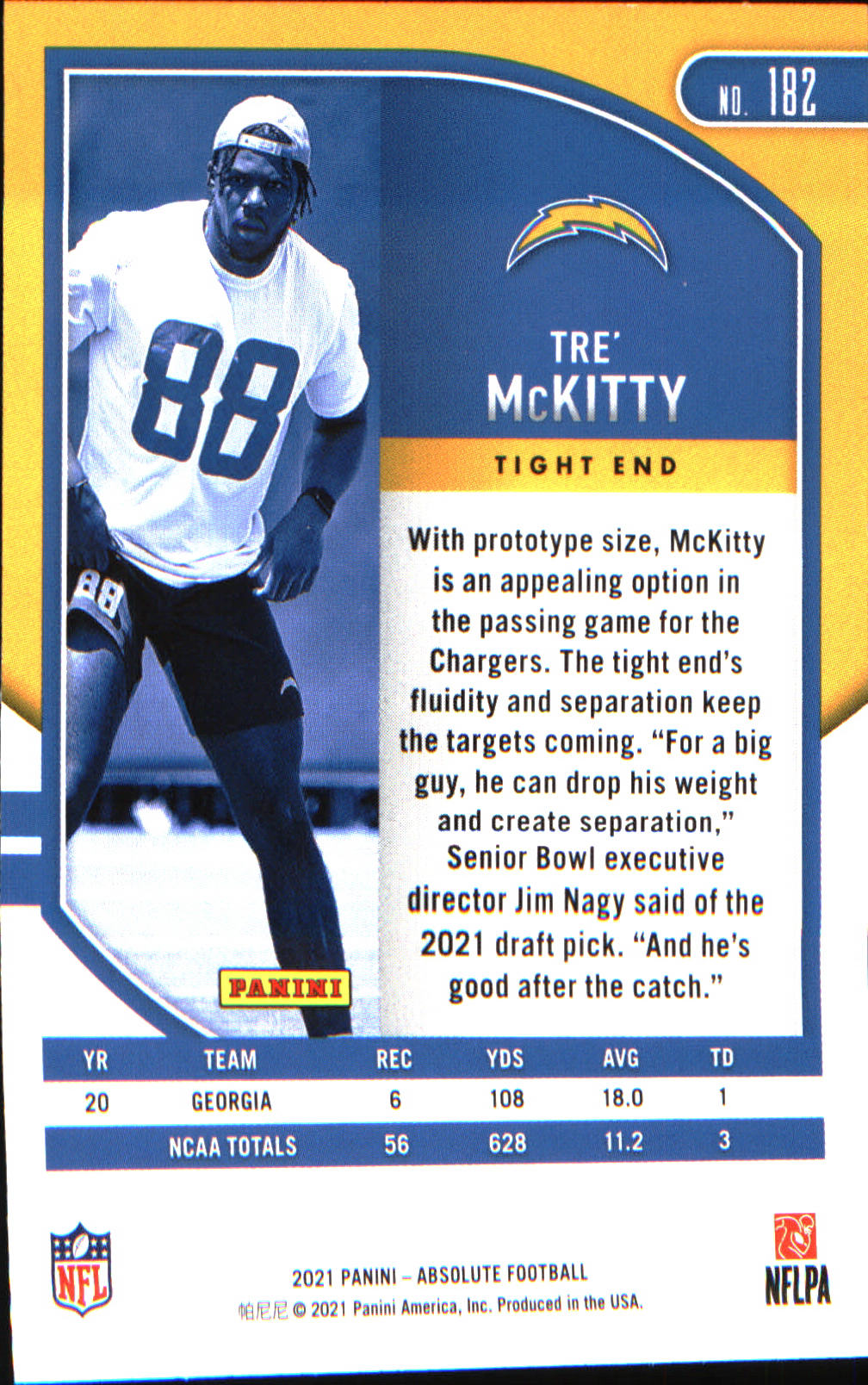 2021 Panini Absolute Retail #182 Tre' McKitty Rookie Rookie