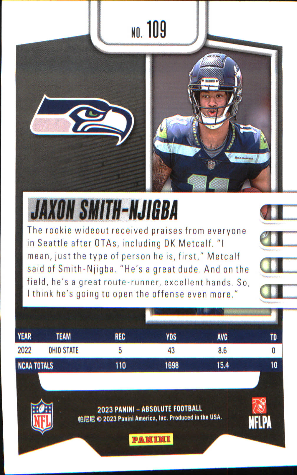 2023 Panini Absolute Retail #109 Jaxon Smith-Njigba Rookie Rookie