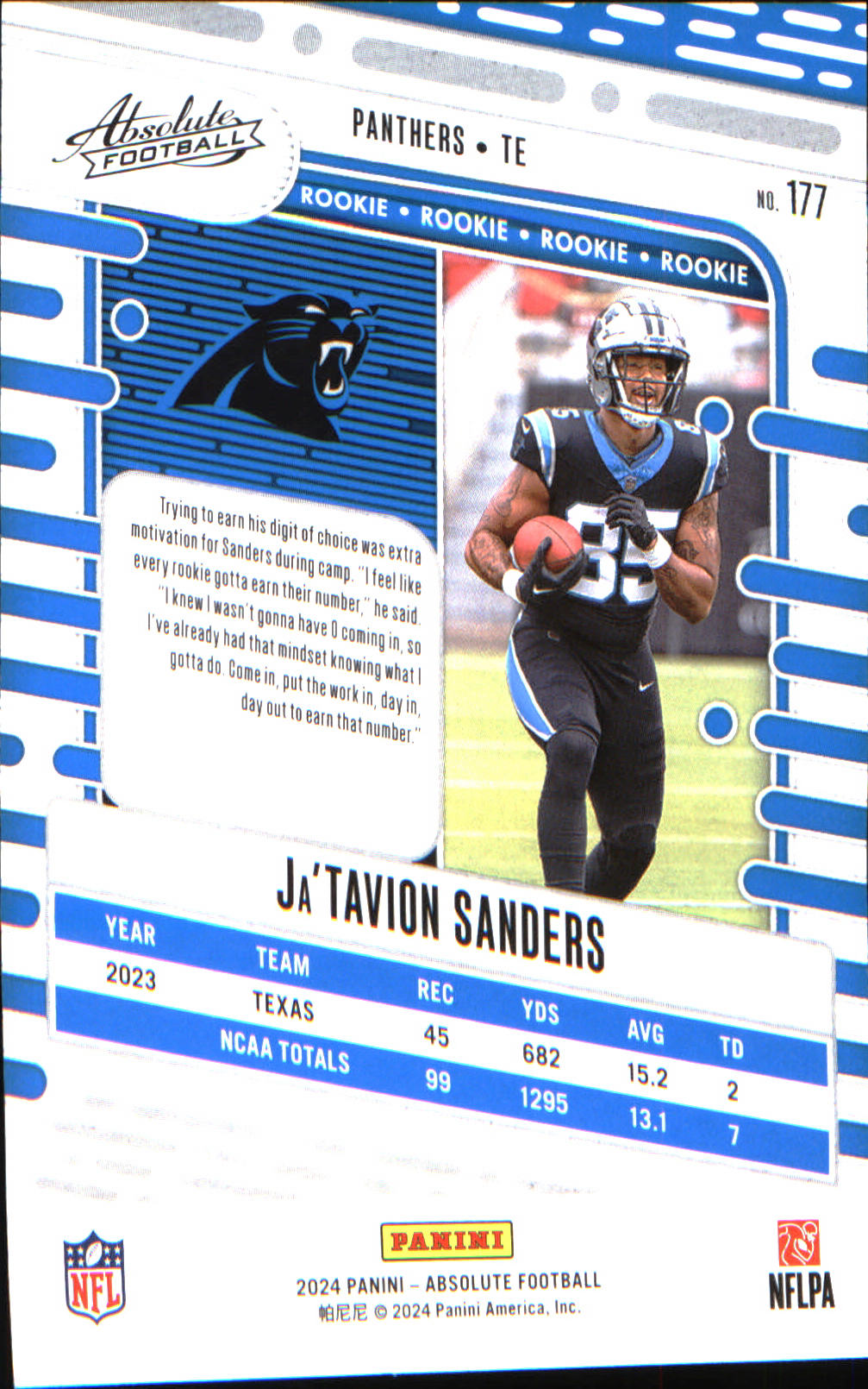 2024 Panini Absolute Retail #177 Ja'Tavion Sanders Rookie Rookie