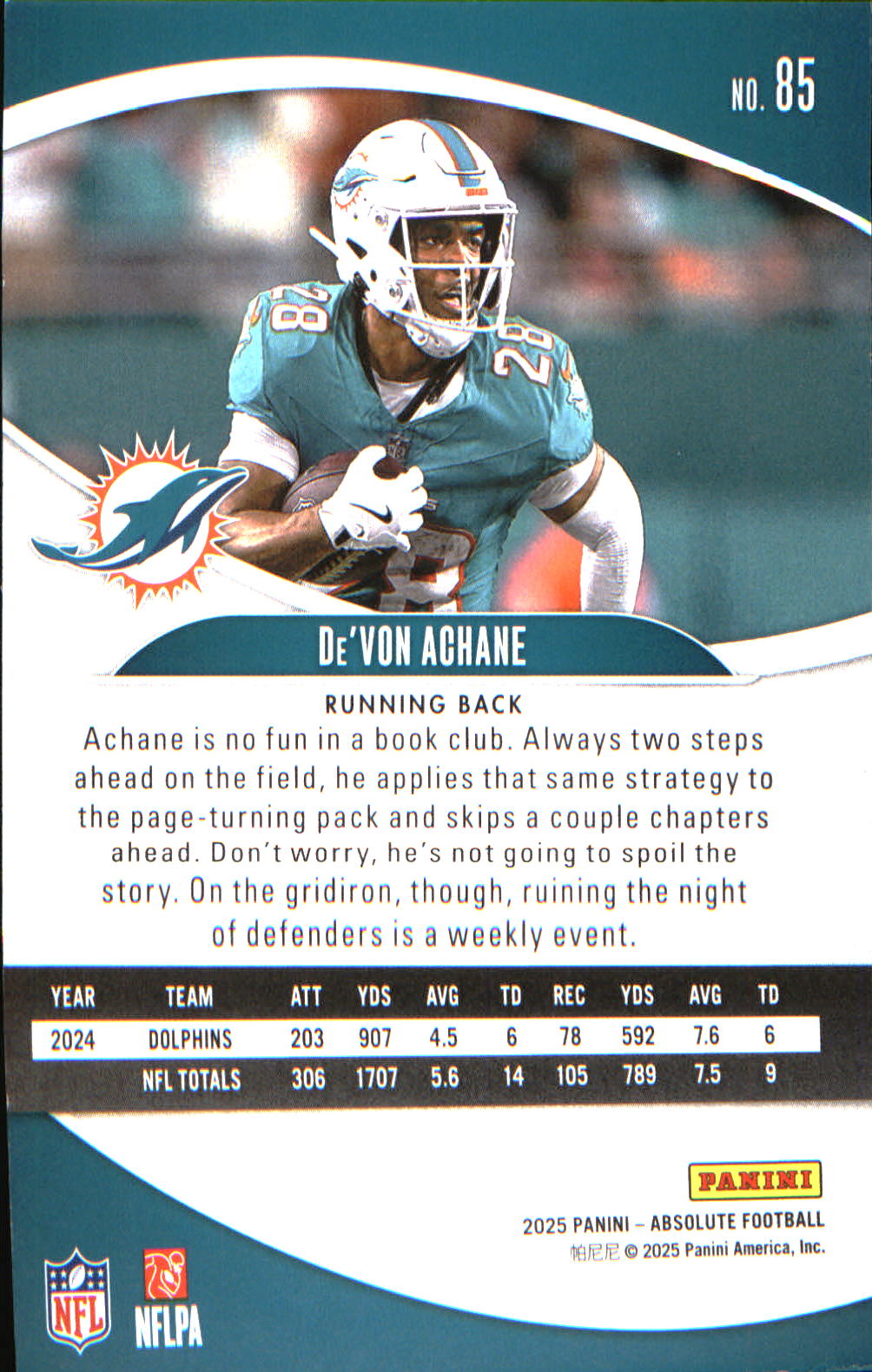 2025 Panini Absolute Retail #85 De'Von Achane