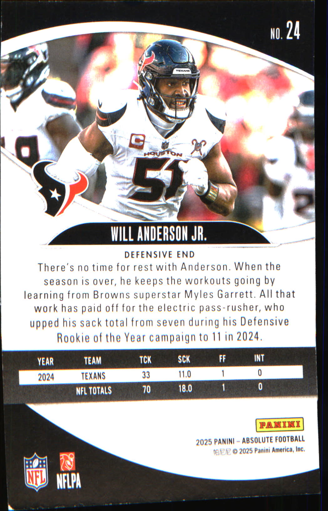 2025 Panini Absolute Retail #24 Will Anderson Jr.