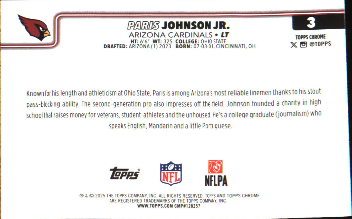 2025 Topps Chrome #3 Paris Johnson Jr.