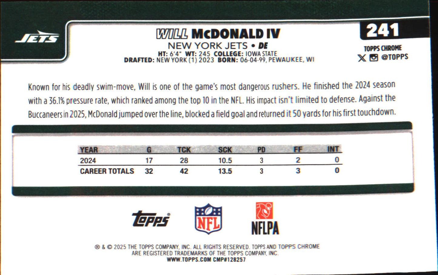 2025 Topps Chrome #241 Will McDonald IV