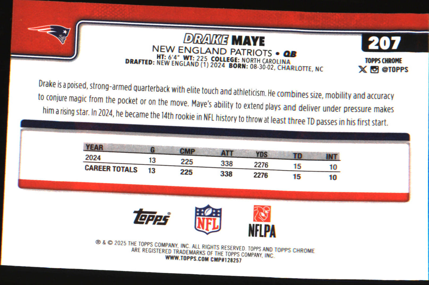 2025 Topps Chrome #207 Drake Maye