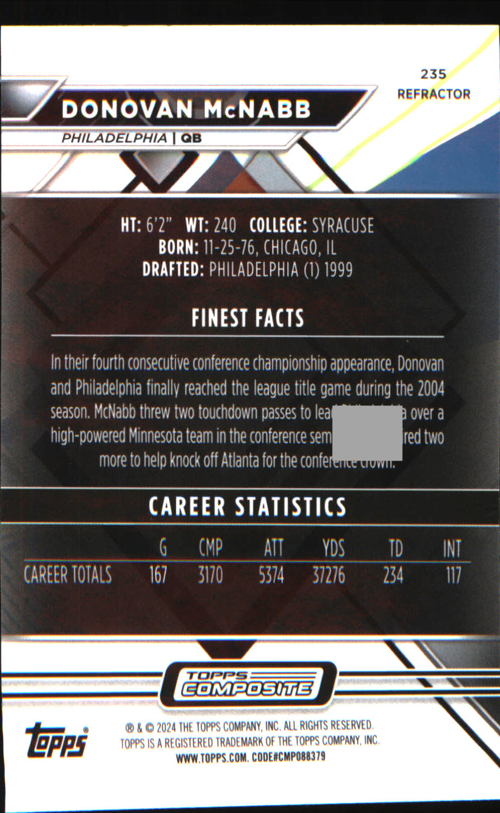 2023 Topps Composite Finest Refractor #235 Donovan McNabb