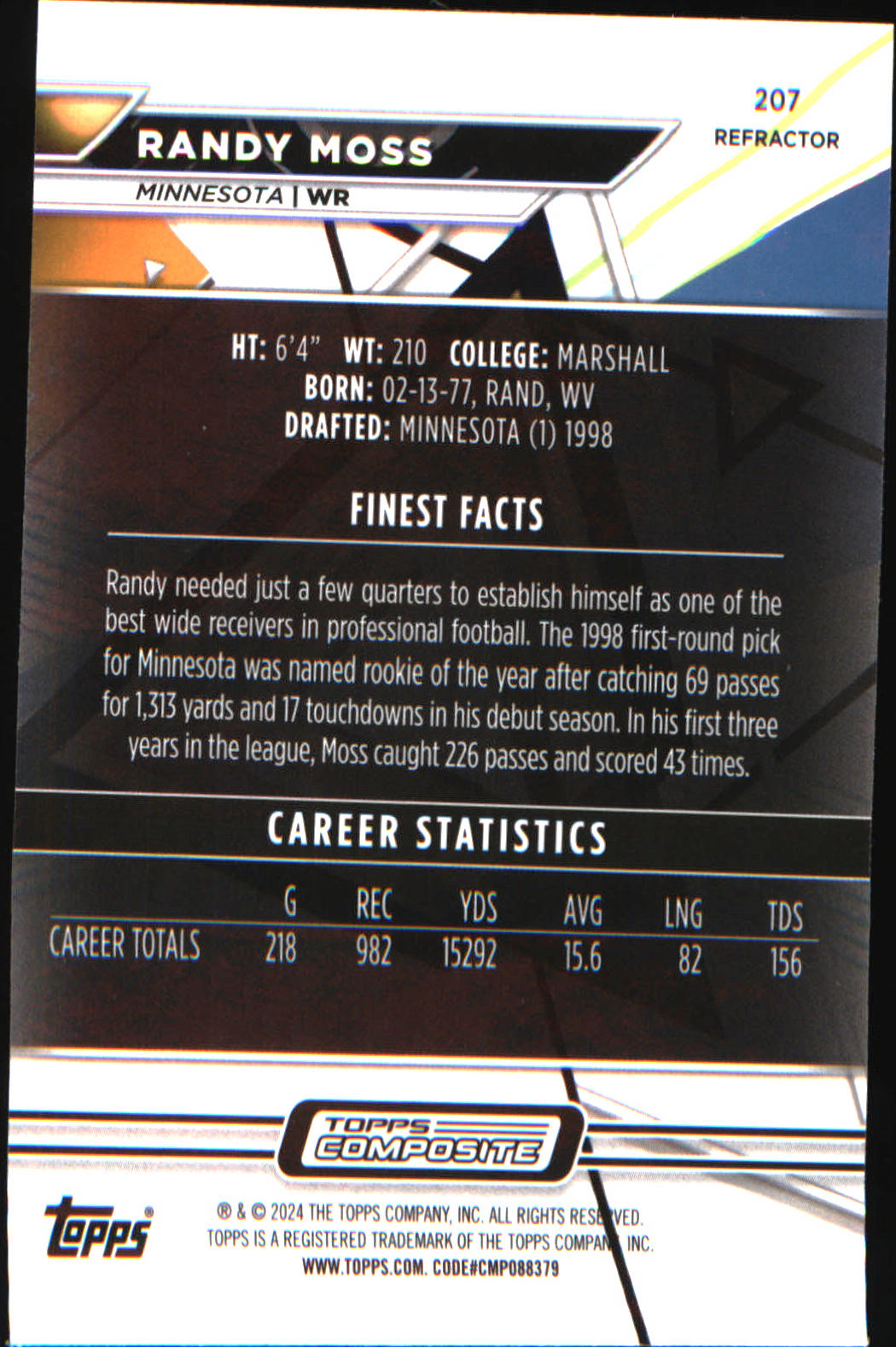 2023 Topps Composite Finest Refractor #207 Randy Moss