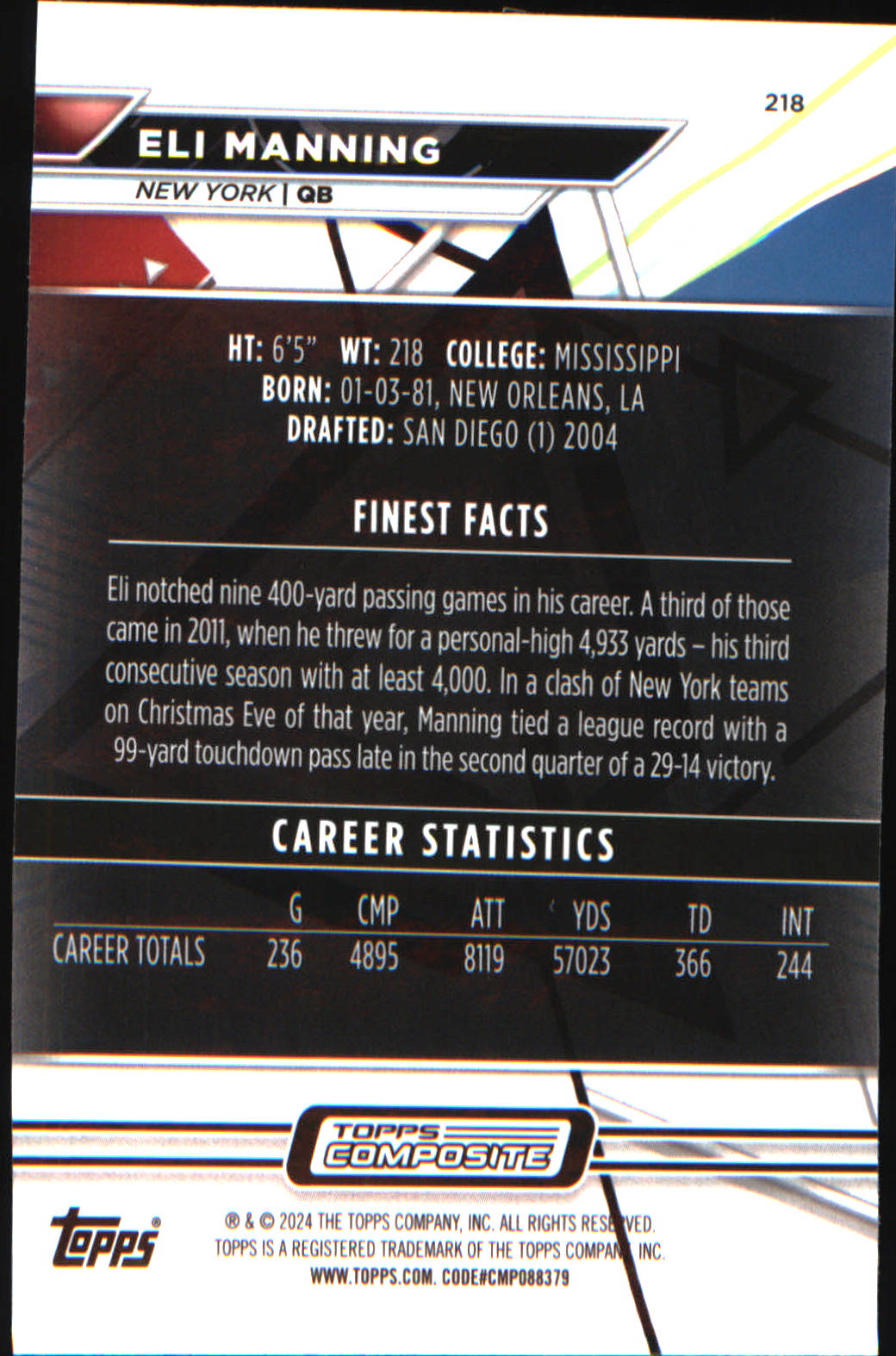 2023 Topps Composite Finest #218 Eli Manning