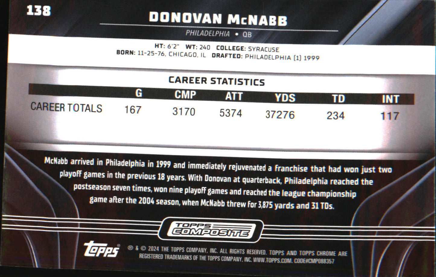 2023 Topps Composite Topps Chrome Black #138 Donovan McNabb