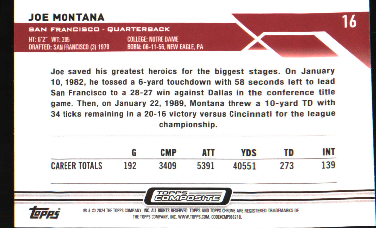 2023 Topps Composite Topps Chrome Prism Refractor #16 Joe Montana