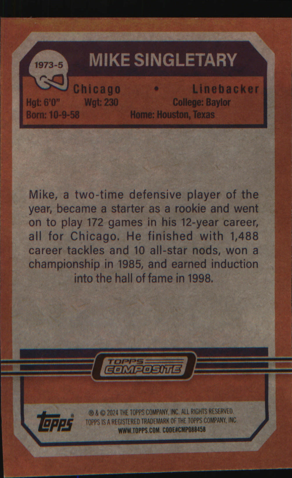 2023 Topps Composite 1973 Topps Football #1973-5 Mike Singletary