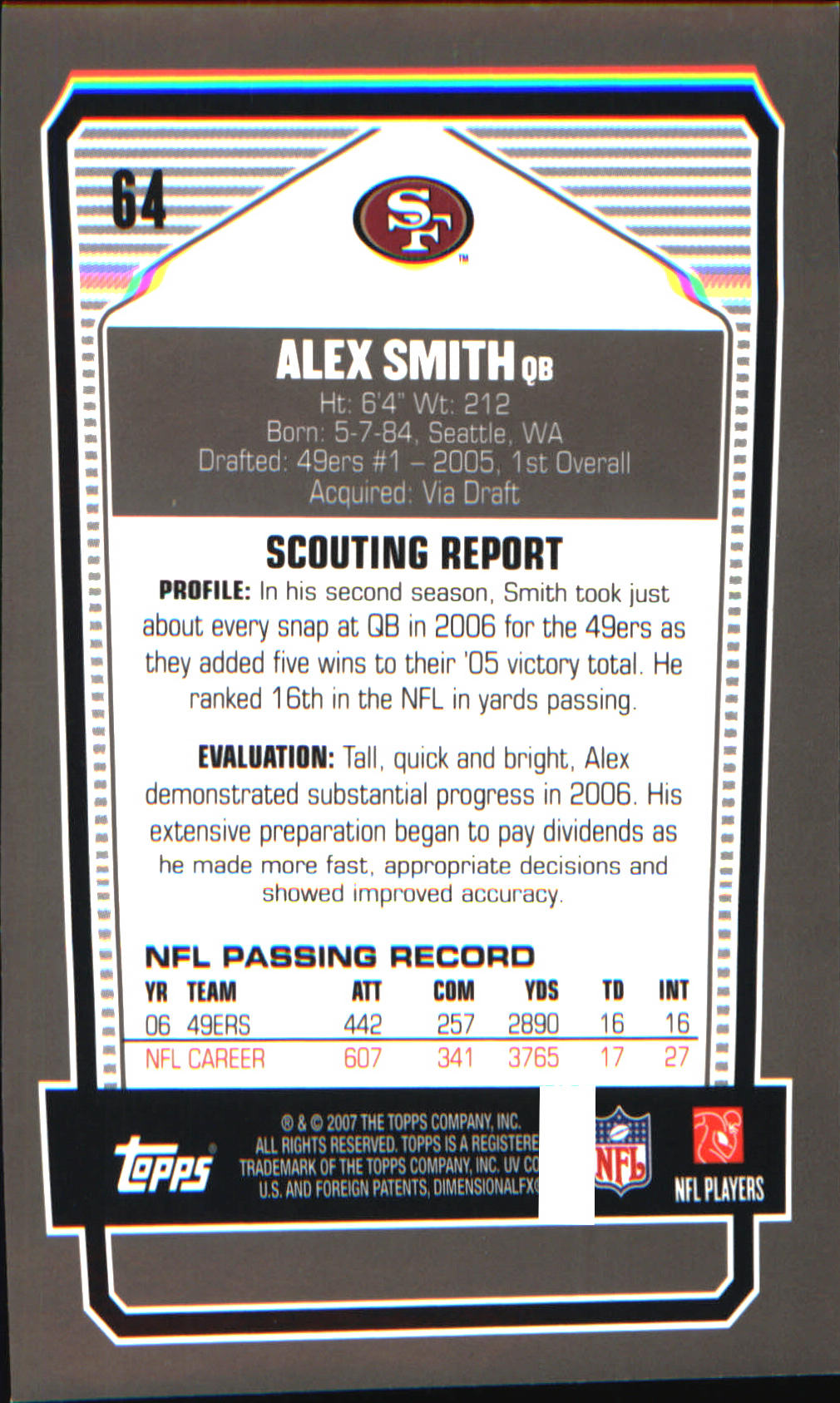 2007 Topps Draft Picks & Prospects Chrome Black #64 Alex Smith