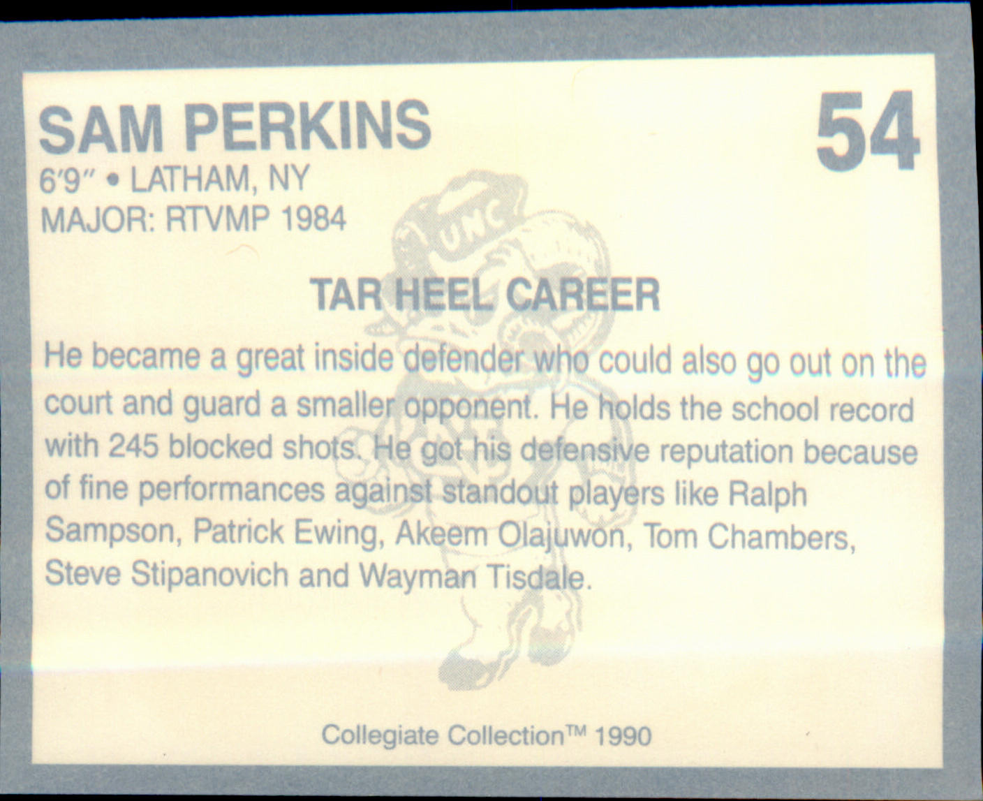 1990-91 Collegiate Collection North Carolina Tar Heels #54 Sam Perkins