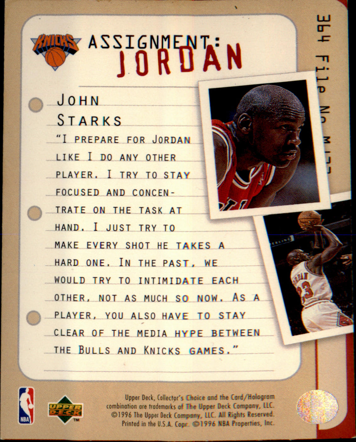 1996-97 Collector's Choice #364 John Starks "Assignment:Jordan"