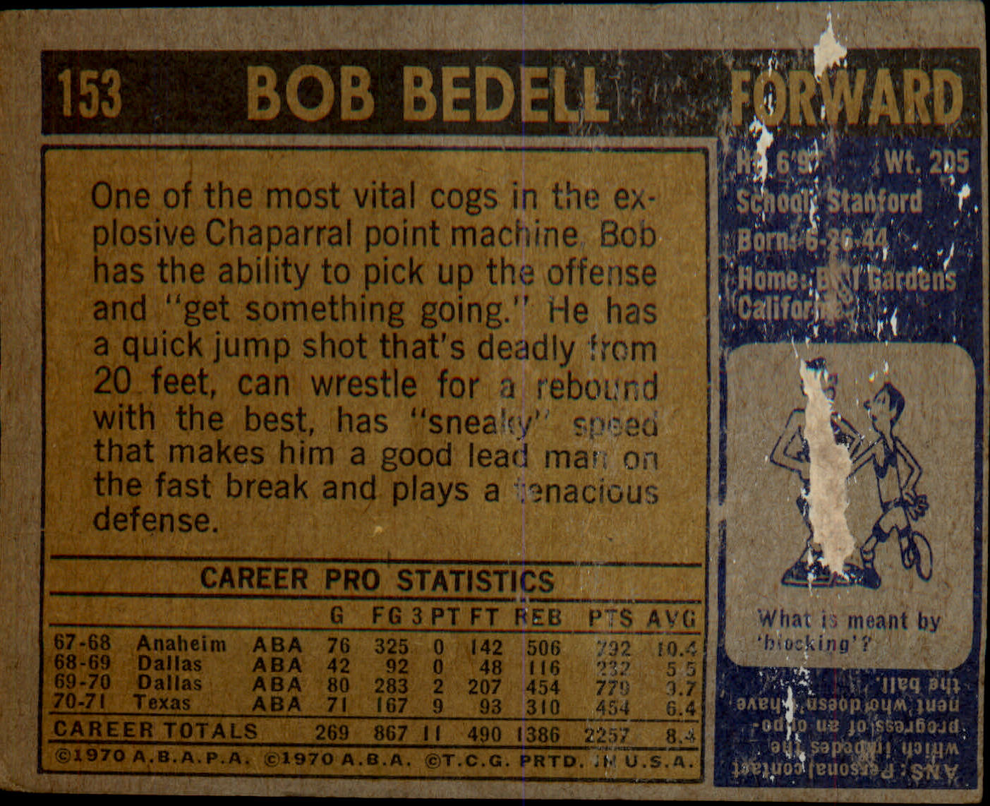 1971-72 Topps #153 Bob Bedell Rookie Rookie