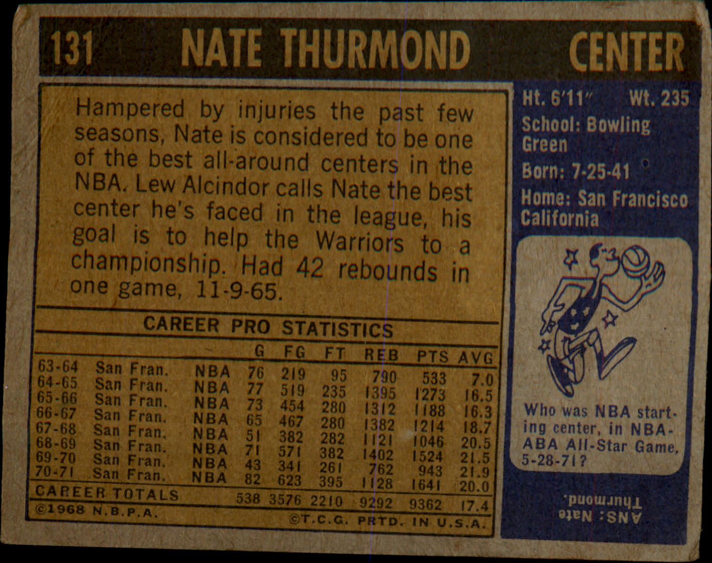 1971-72 Topps #131 Nate Thurmond