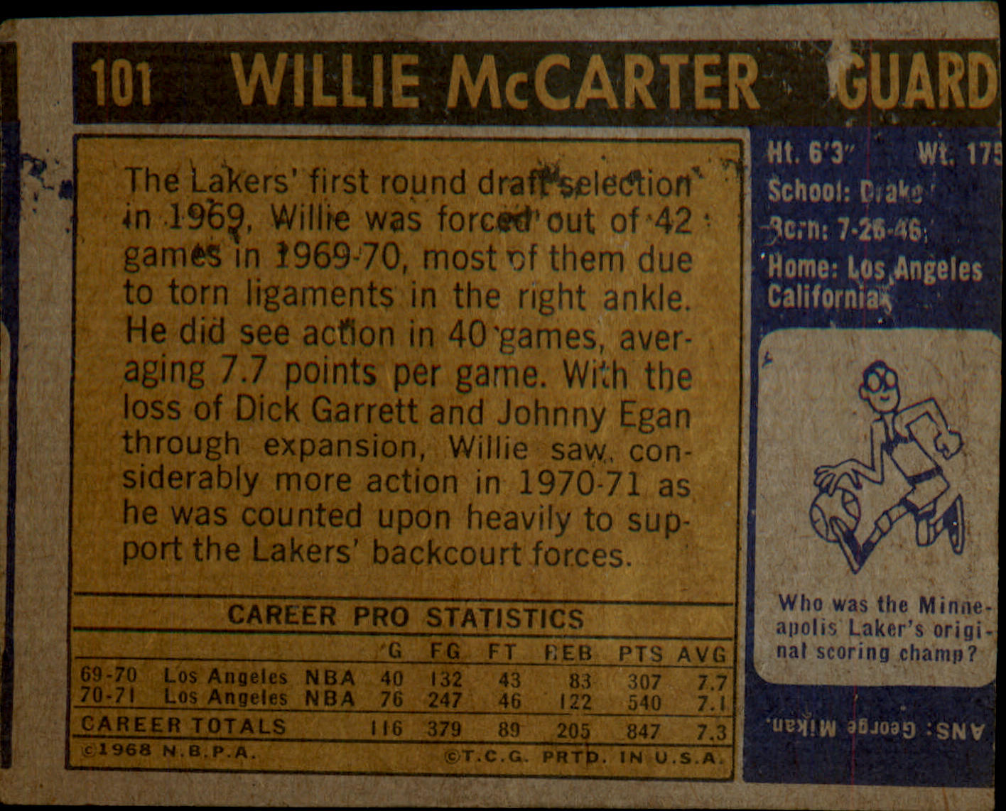 1971-72 Topps #101 Willie McCarter