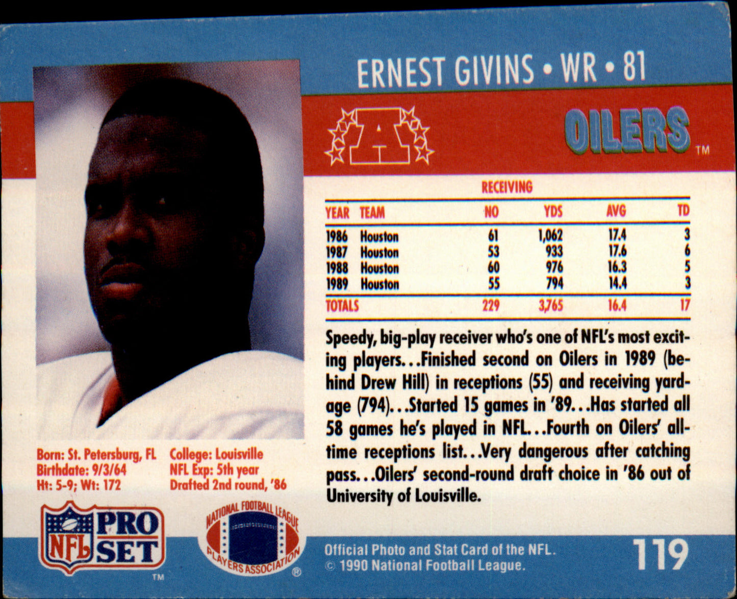 1990 Pro Set FACT Cincinnati #119 Ernest Givins
