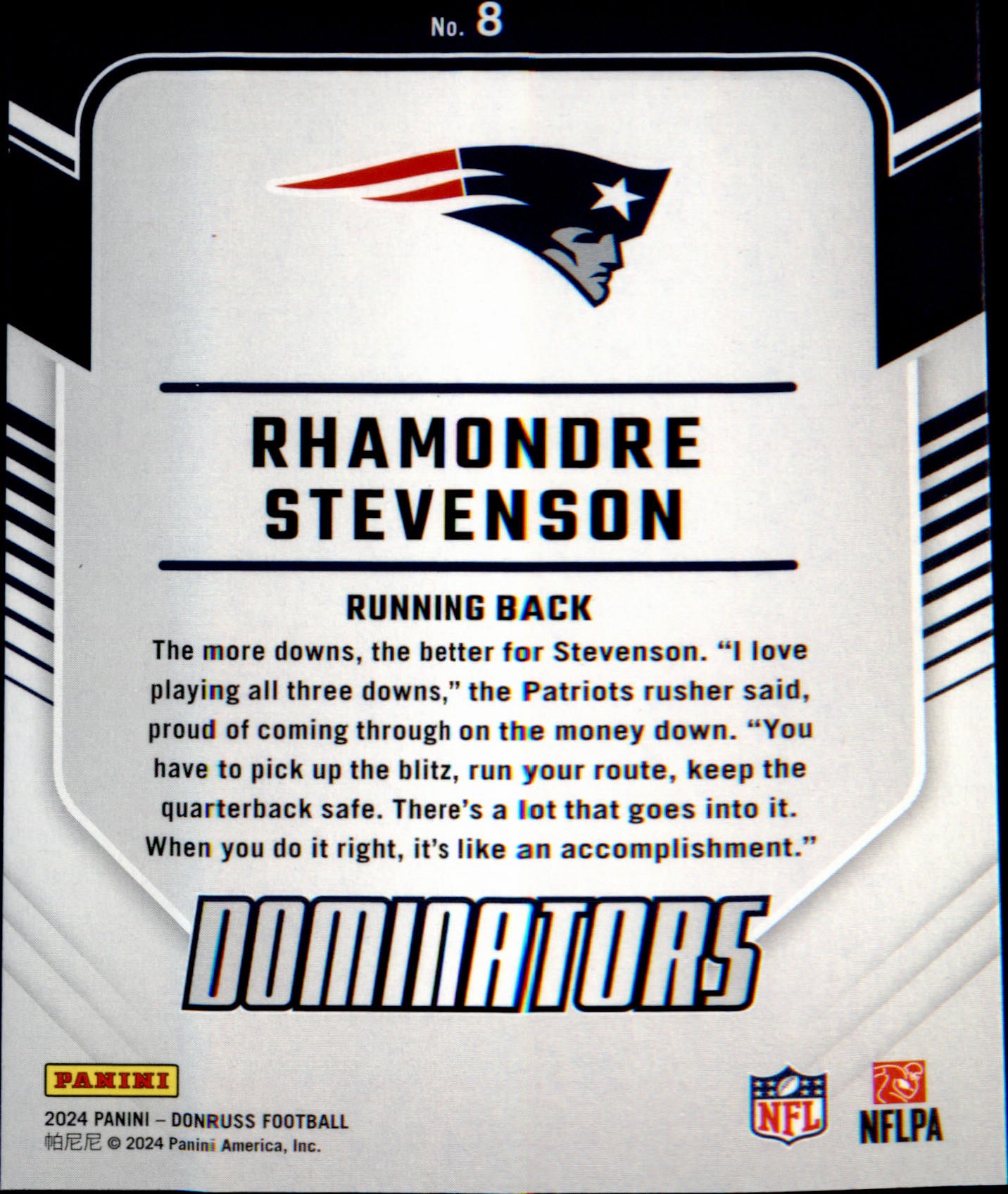 2024 Donruss Dominators #8 Rhamondre Stevenson