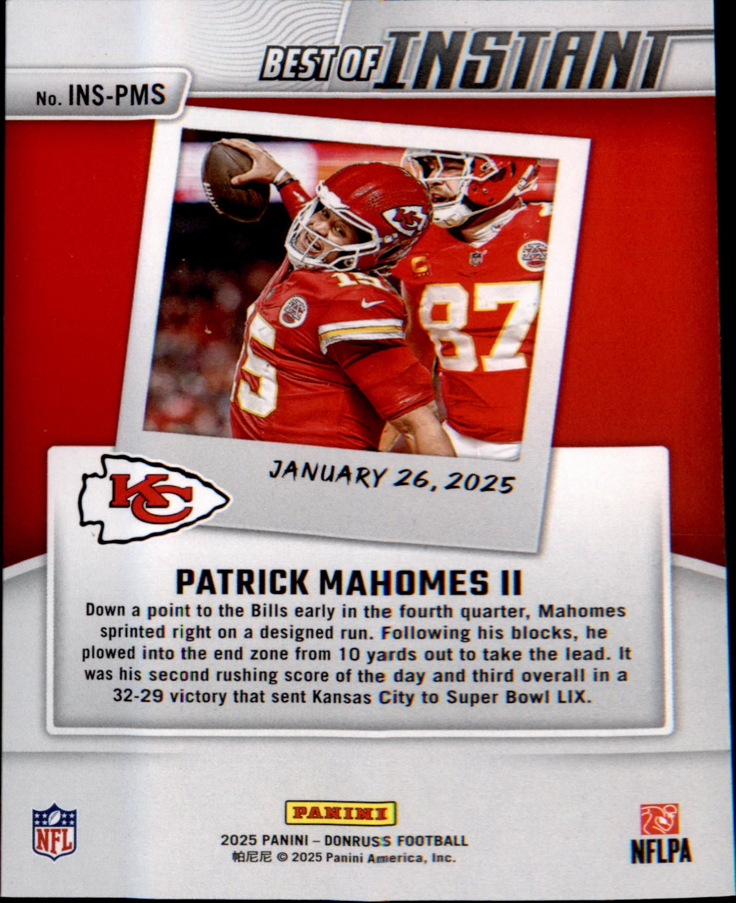 2025 Donruss Best of Instant #INS-PMS Patrick Mahomes II