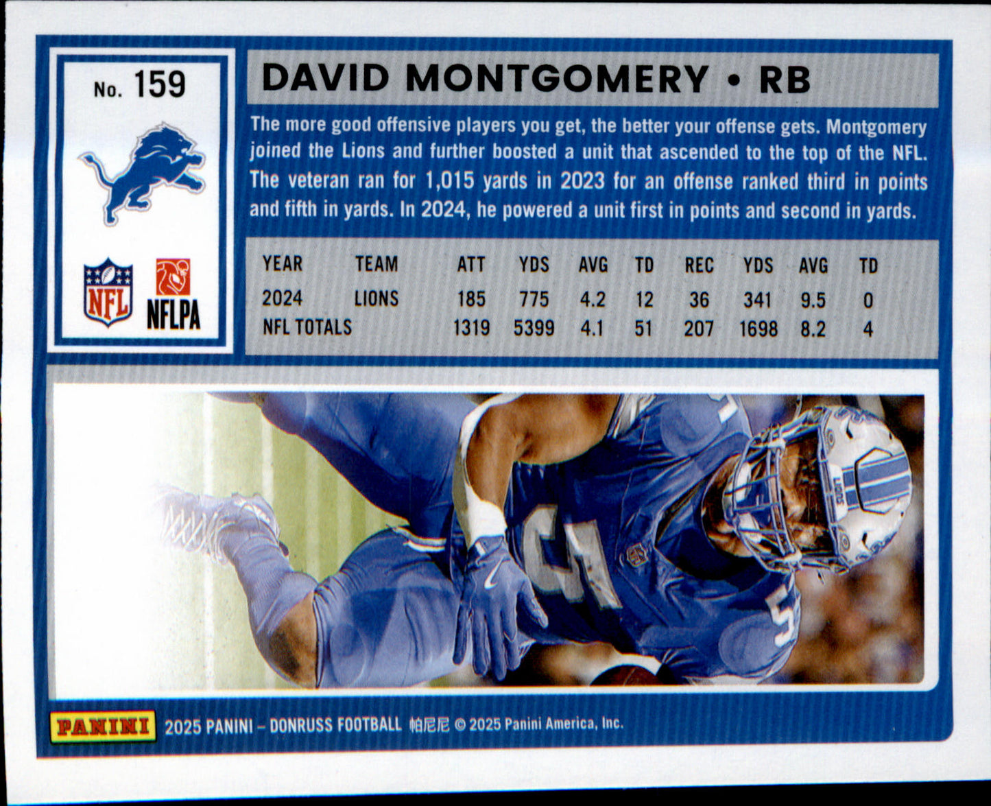 2025 Donruss Press Proofs Yellow #159 David Montgomery