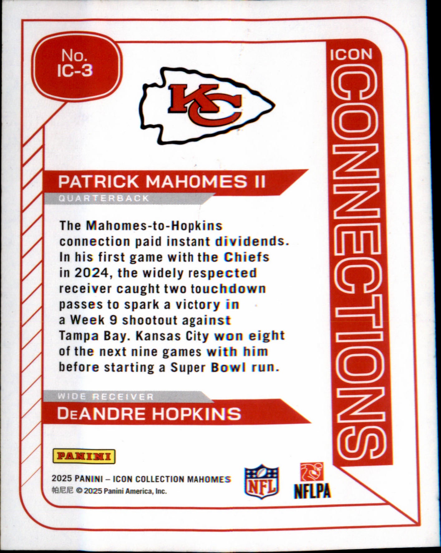 2025 Icon Collections Patrick Mahomes & DeAndre Hopkins Icon Connections Chiefs