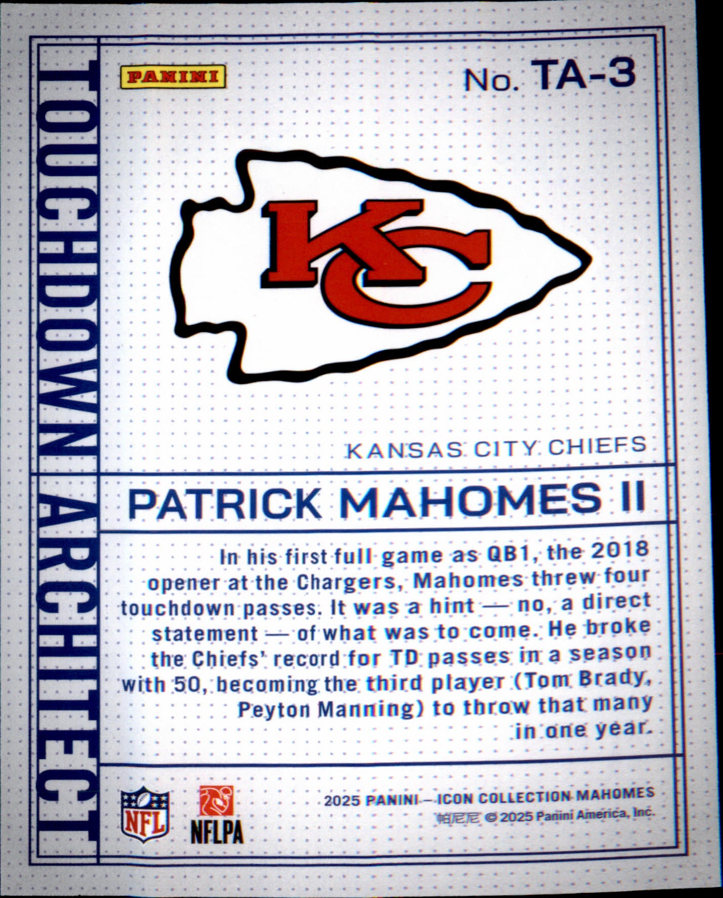 2025 Panini Mahomes Icon Collection - Touchdown Architect Patrick Mahomes II