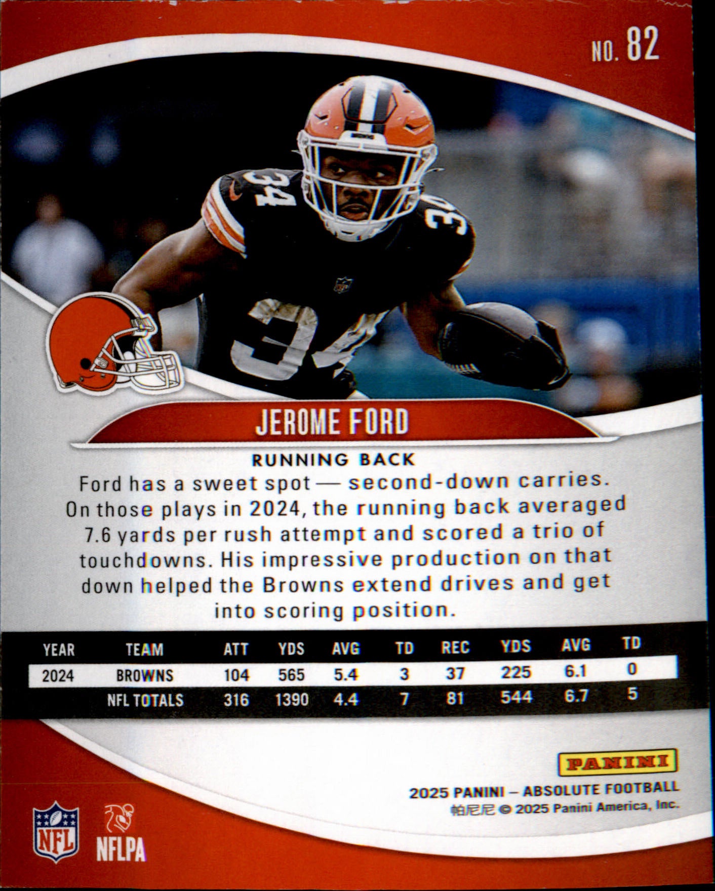 2025 Panini Absolute #82 Jerome Ford