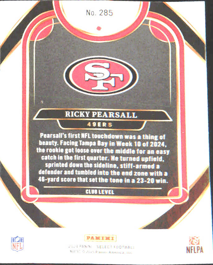 2024 Panini Select #285 Ricky Pearsall Rookie Rookie