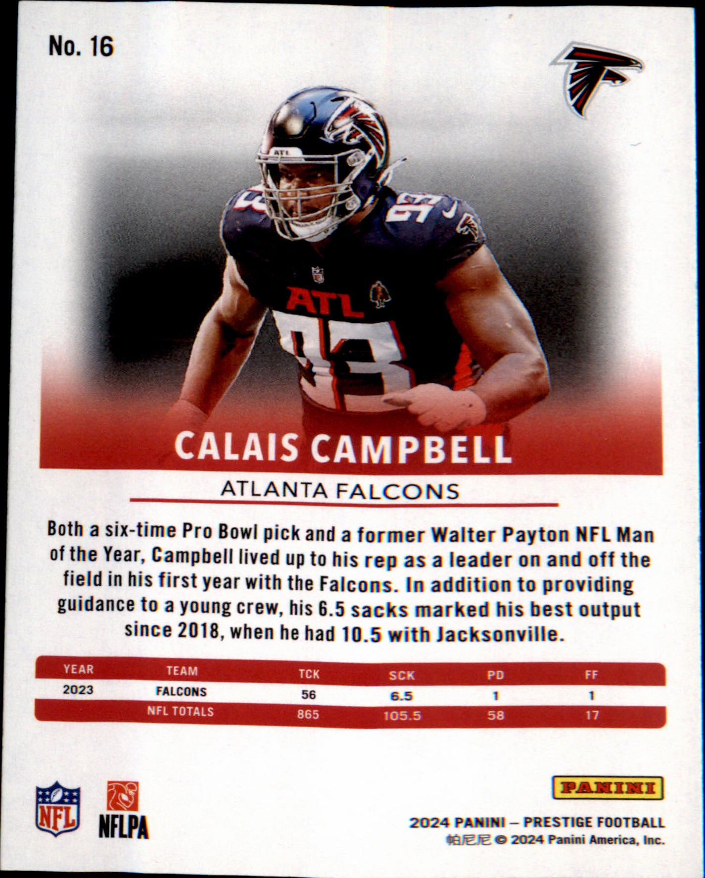 2024 Panini Prestige Sunburst Xtra Points #16 Calais Campbell
