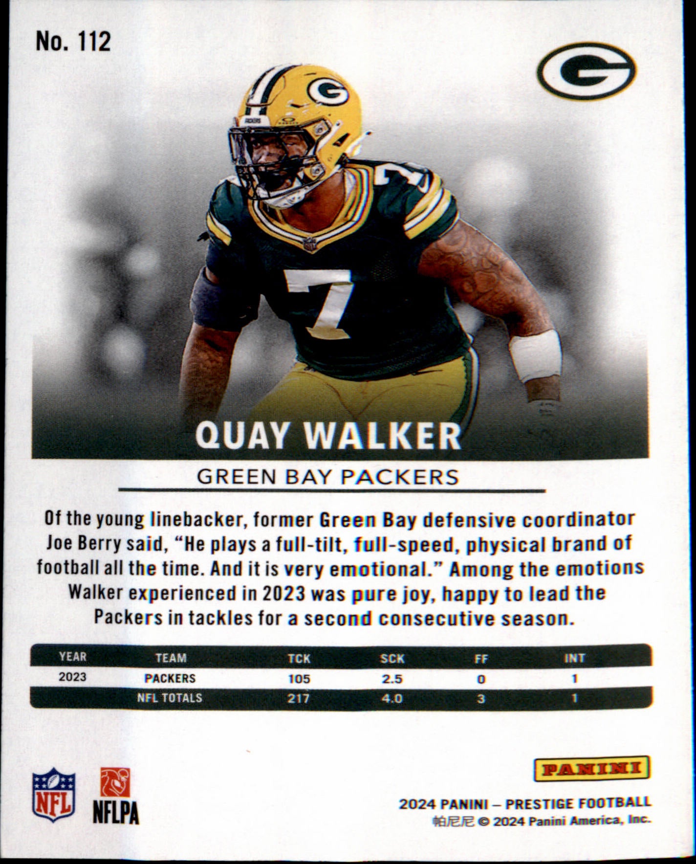 2024 Panini Prestige Sunburst Xtra Points #112 Quay Walker