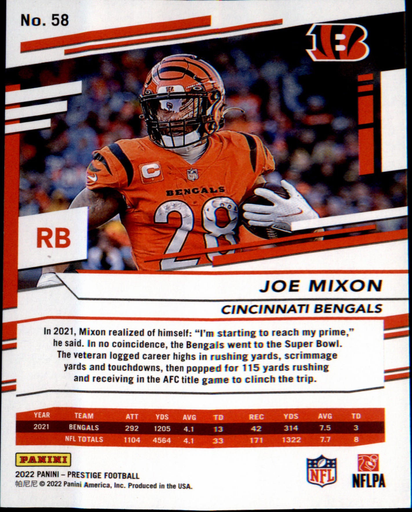 2022 Panini Prestige #58 Joe Mixon