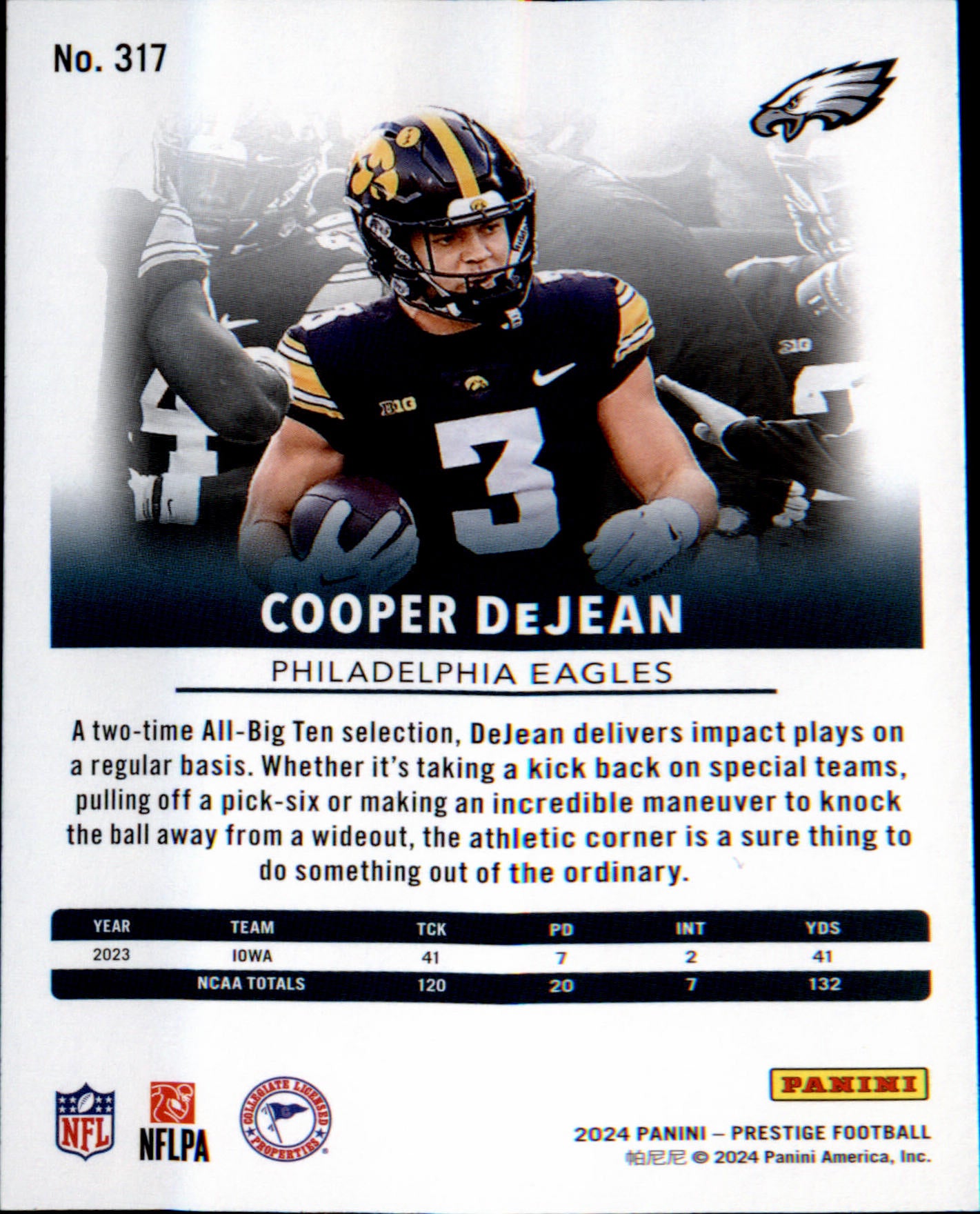 2024 Panini Prestige #317 Cooper DeJean Rookie Rookie