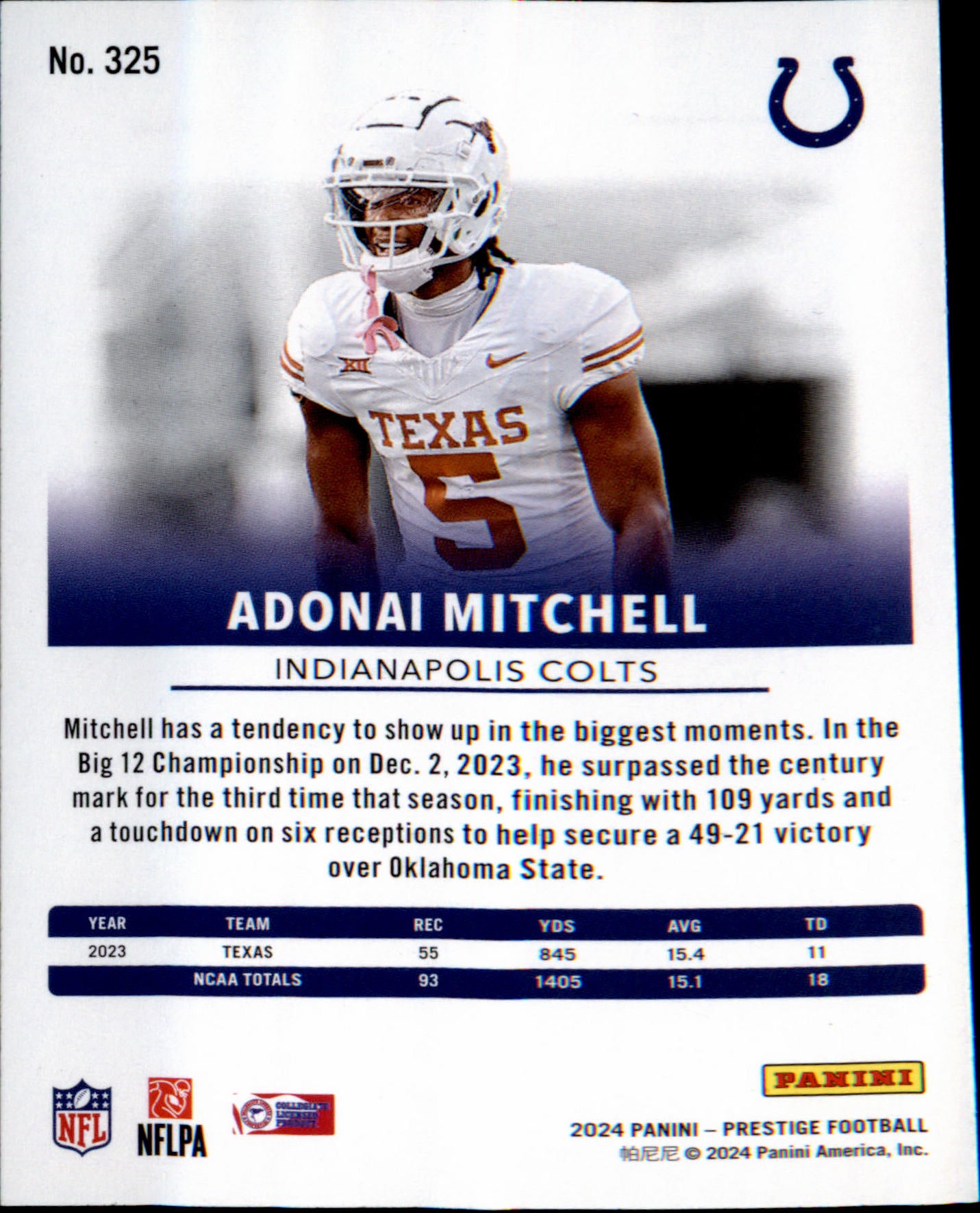 2024 Panini Prestige #325 Adonai Mitchell Rookie Rookie