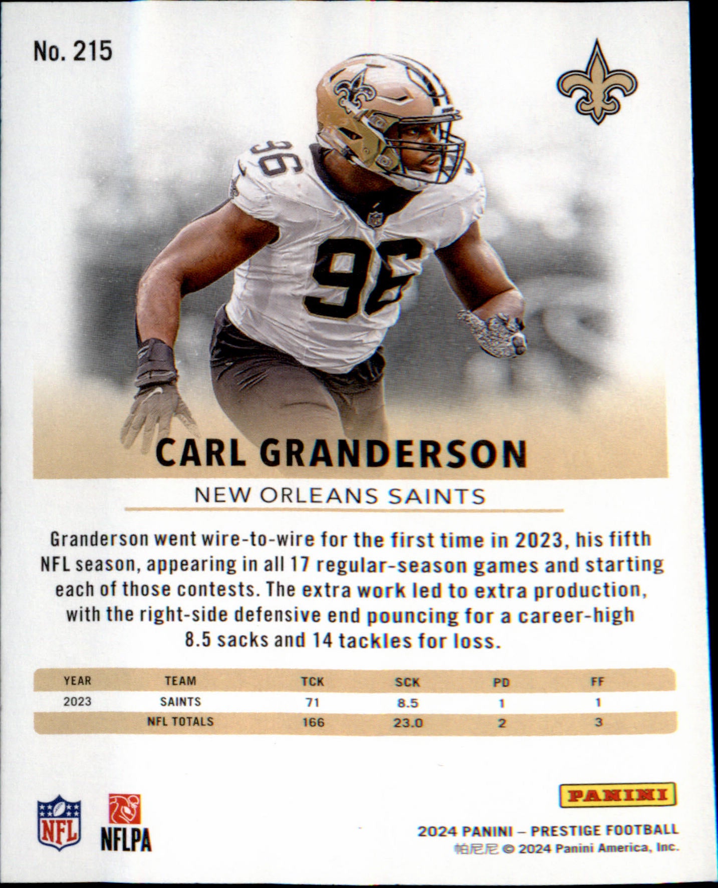 2024 Panini Prestige #215 Carl Granderson