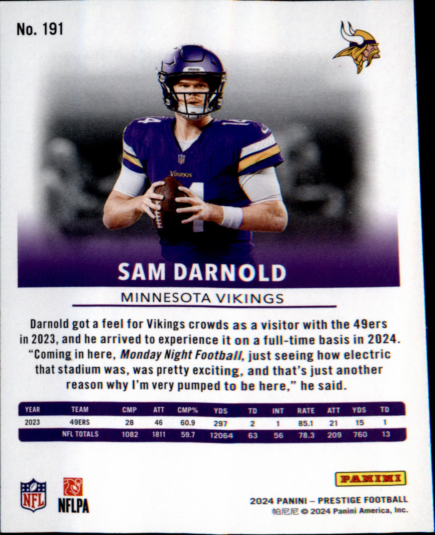 2024 Panini Prestige #191 Sam Darnold