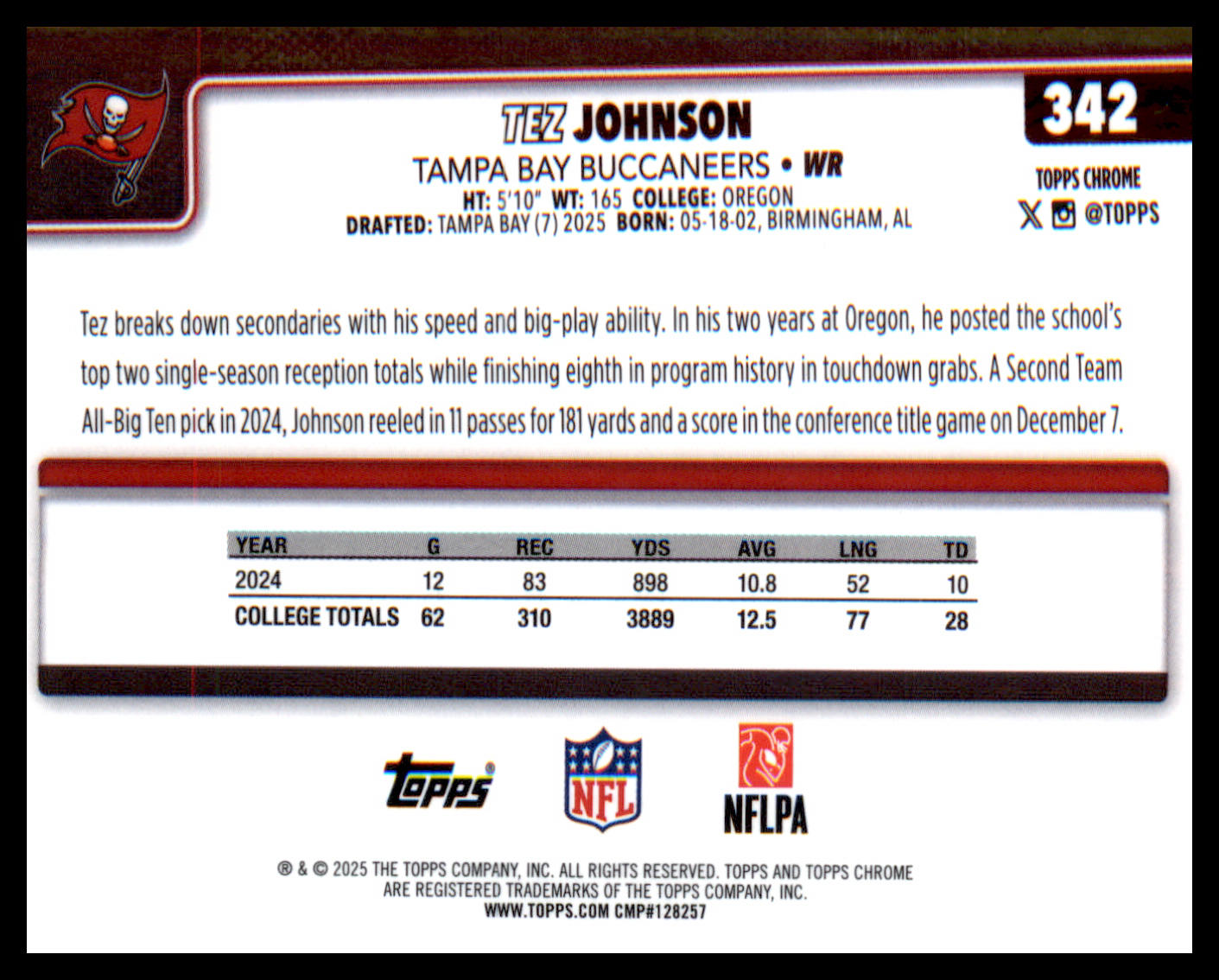 2025 Topps Chrome #342 Tez Johnson Rookie Rookie