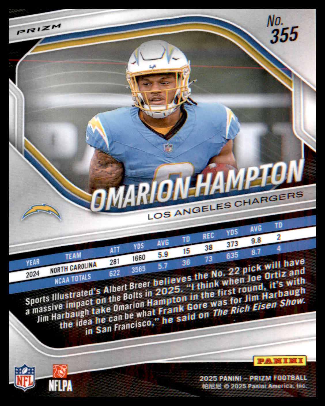 2025 Panini Prizm Lazer #355 Omarion Hampton