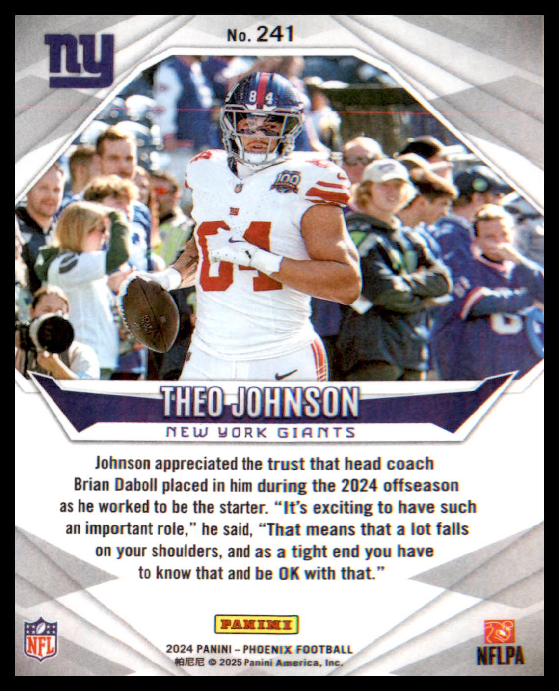 2024 Panini Phoenix #241 Theo Johnson Rookie Rookie