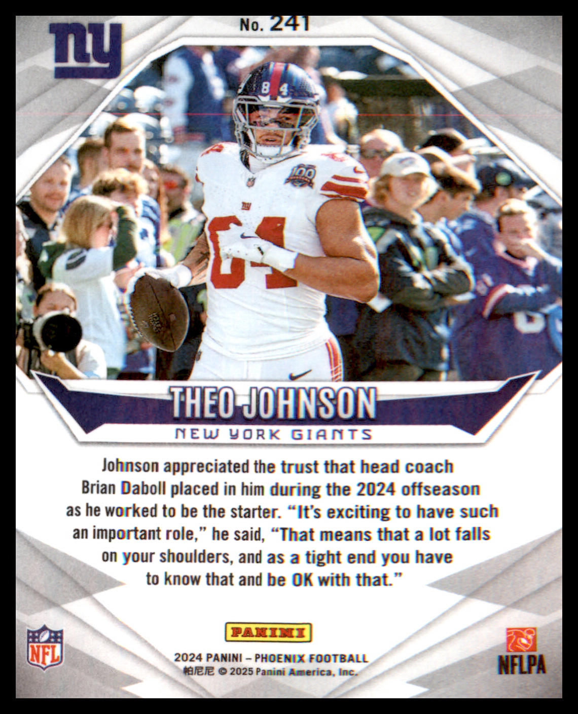 2024 Panini Phoenix #241 Theo Johnson Rookie Rookie