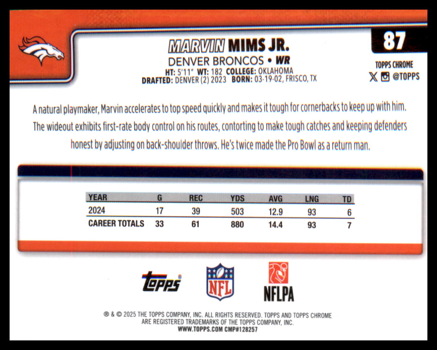 2025 Topps Chrome #87 Marvin Mims Jr.