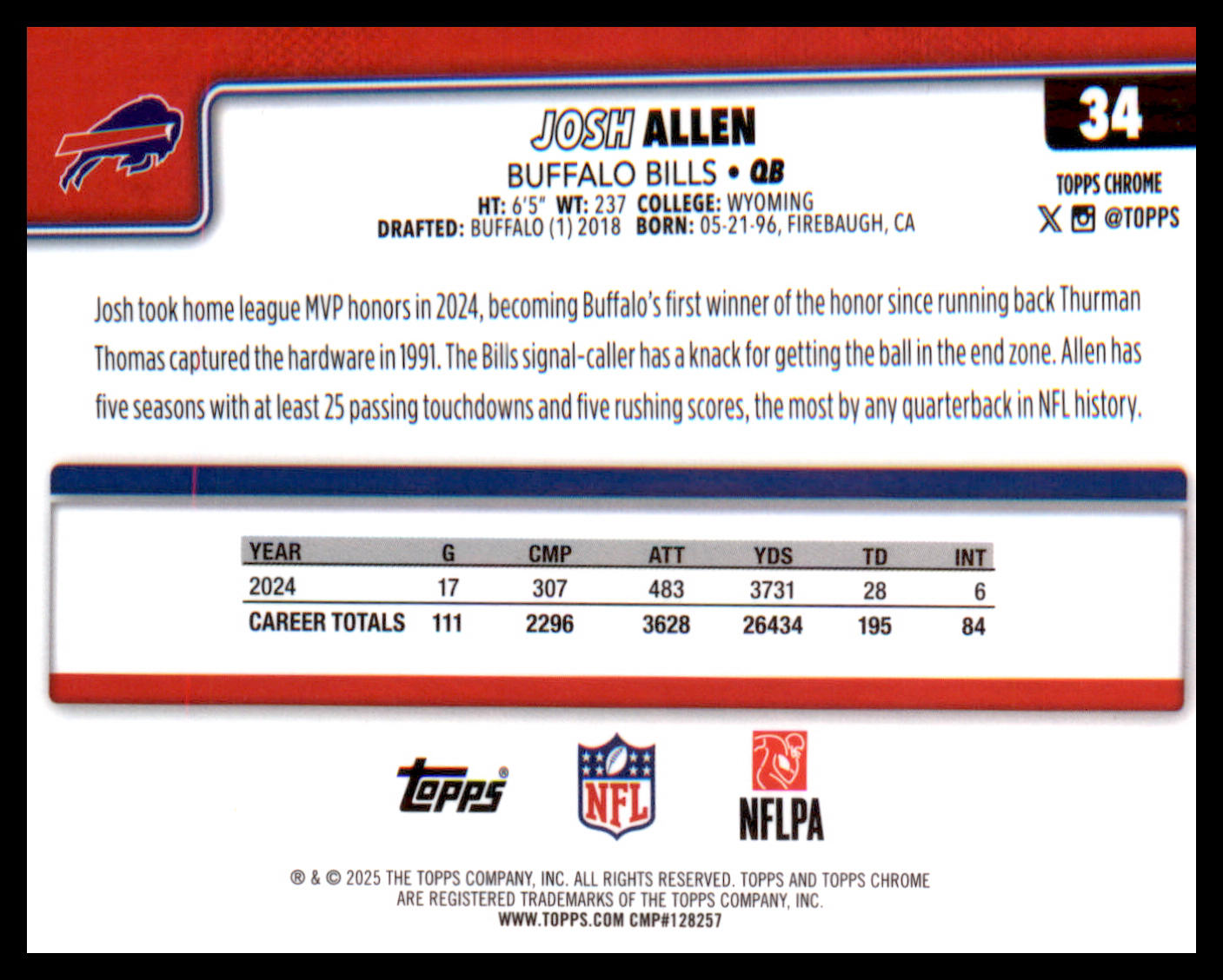 2025 Topps Chrome #34 Josh Allen