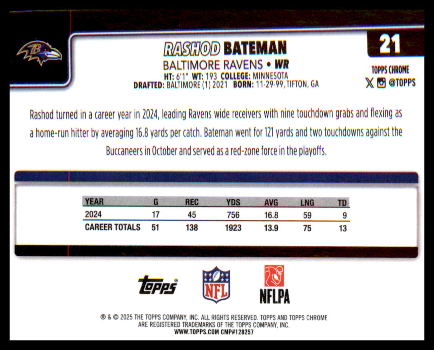 2025 Topps Chrome #21 Rashod Bateman