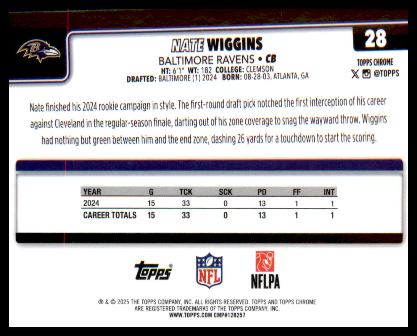 2025 Topps Chrome #28 Nate Wiggins